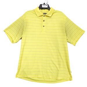 Izod Golf Yellow Striped Polo‎ Shirt Men's L Performance Fabric Short Sleeve
